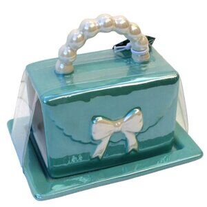 New Teal Opal Girly Purse W/ Beaded Handle Handbag Coffe / Tea Mug Set